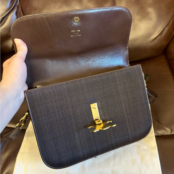 Celine triomphe Medium classique classic box brown canvas flat handbag Vintage - Picture 9 of 16